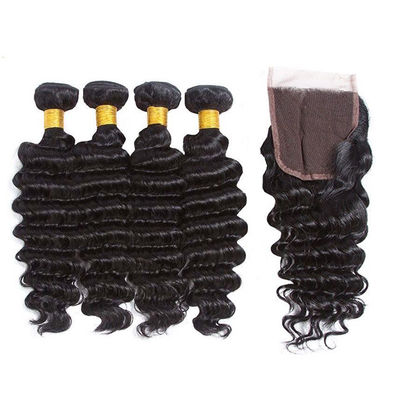 12Α βαθμός Deep Wave Virgin Human Hair Bundles 95-100g με κλείσιμο προσαρμοσμένο