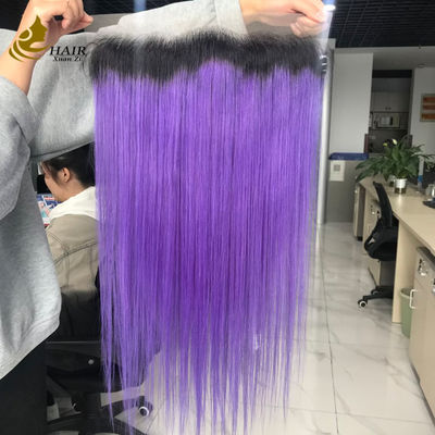 T1b/Μωβ Παρθένα Ανθρώπινη Ίσια Μαλλιά 13*6 Lace Front Κλείσιμο Με Ανοιχτό Καφέ Δαντέλα