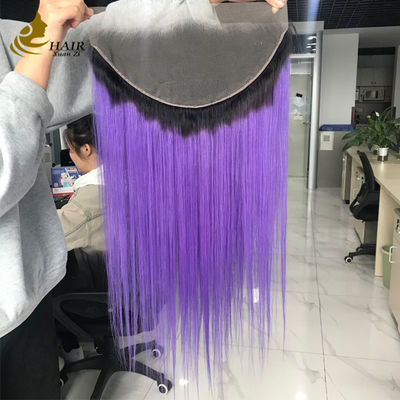 T1b/Μωβ Παρθένα Ανθρώπινη Ίσια Μαλλιά 13*6 Lace Front Κλείσιμο Με Ανοιχτό Καφέ Δαντέλα