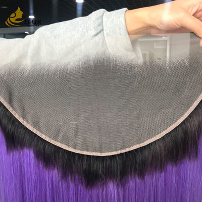 T1b/Μωβ Παρθένα Ανθρώπινη Ίσια Μαλλιά 13*6 Lace Front Κλείσιμο Με Ανοιχτό Καφέ Δαντέλα