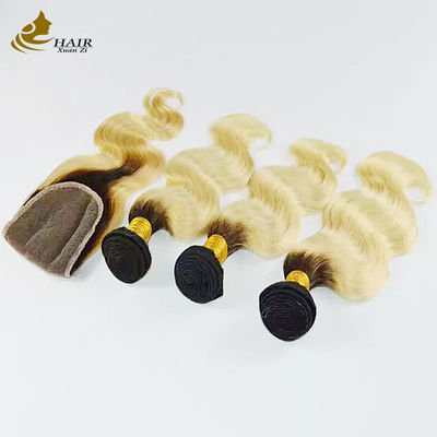 1B Blonde Ombre Ανθρώπινες επεκτάσεις μαλλιών Remy Weave Wig Bundles με κλείσιμο