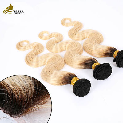 1B Blonde Ombre Ανθρώπινες επεκτάσεις μαλλιών Remy Weave Wig Bundles με κλείσιμο