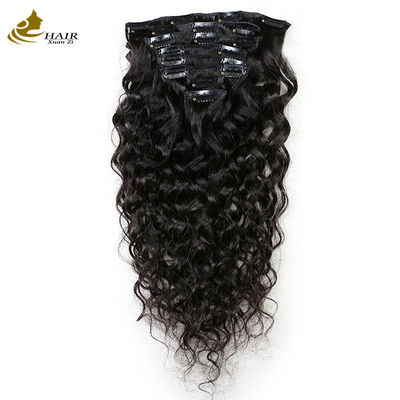 ODM Μαύρο Clip In Hair Extensions Βαθύ κύμα Γρήγορο υφαντικό Ελαφρύ βάρος