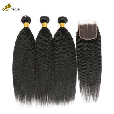 Kinky Straight Brazilian Human Hair Bundle με κλείσιμο 8A/9A/10A