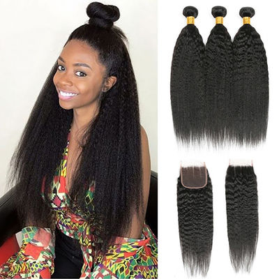 Kinky Straight Brazilian Human Hair Bundle με κλείσιμο 8A/9A/10A