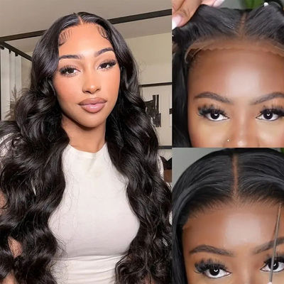 Χωρίς κόλλα Προσαρμοσμένα ανθρώπινα μαλλιά περούκες Σώμα κύμα μπροστινή δαντέλα περούκα για πώληση